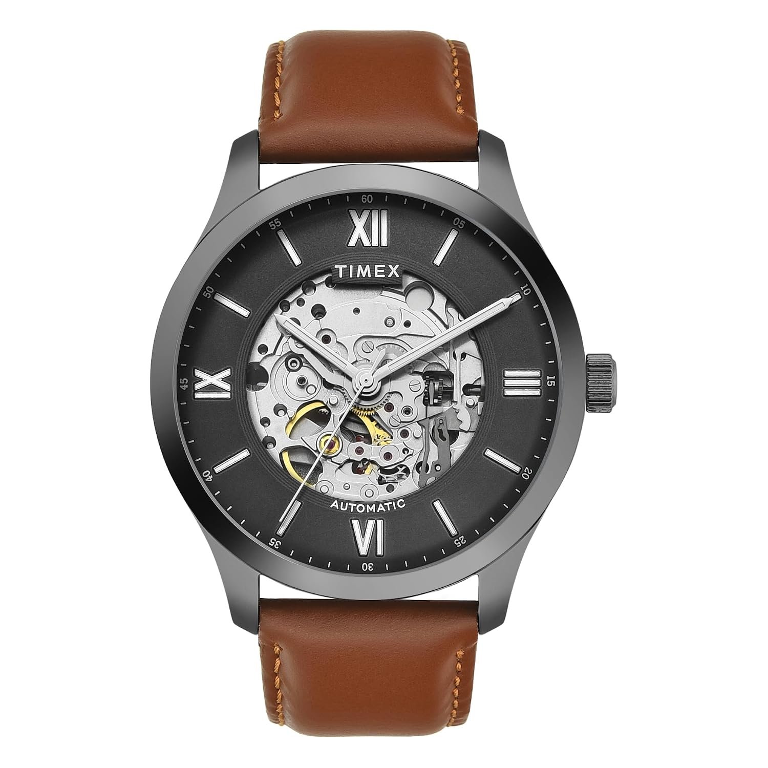 TIMEX Automatic Watch for Man with Blue Round Dial & Blue Leather Strap Band Water Resistant Men's Wrist Watches