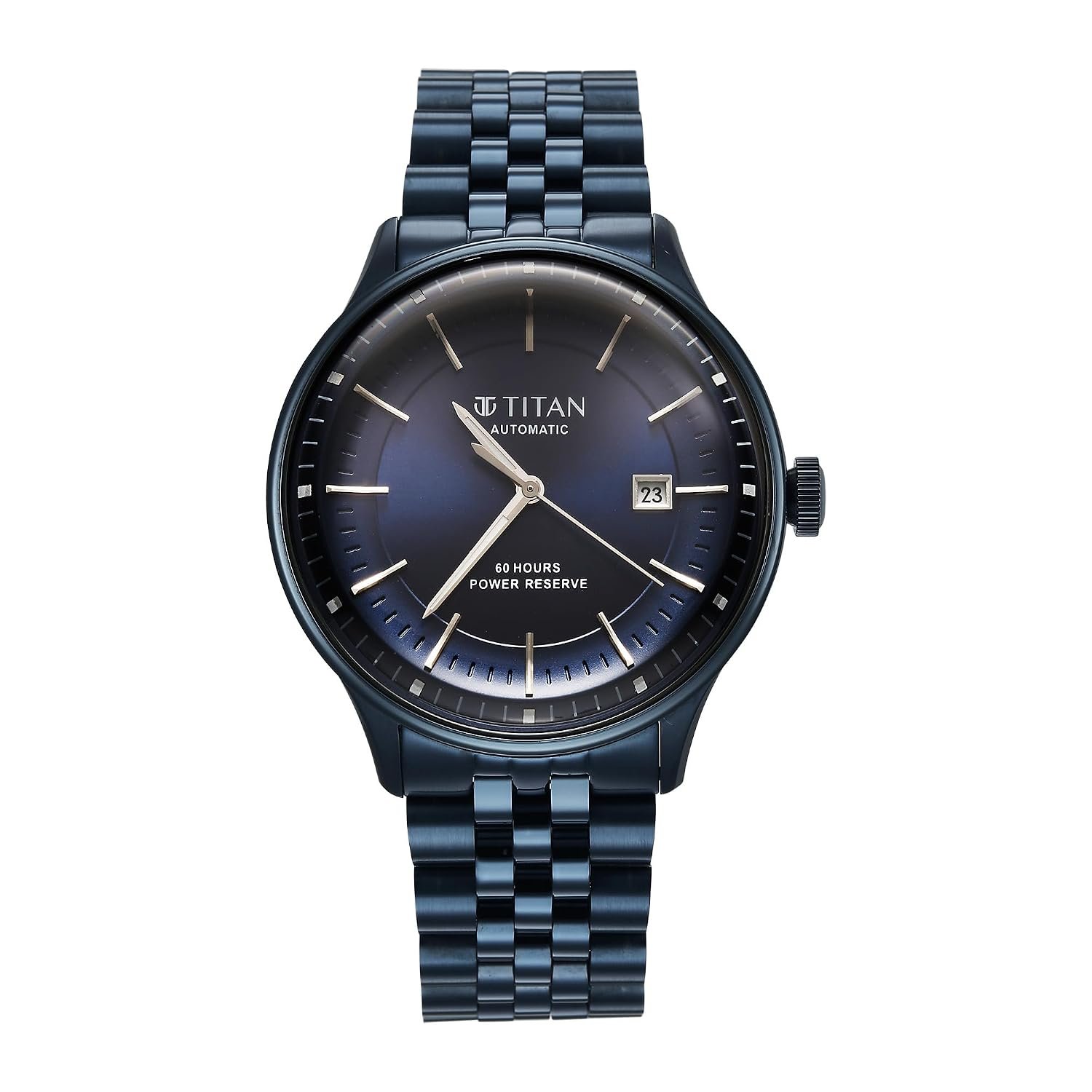 Titan Weekender 60 Hours Power Reserve Concealed Automatic Analog with Blue Dial Blue Stainless Steel Strap Watch for Men - 90201QM01