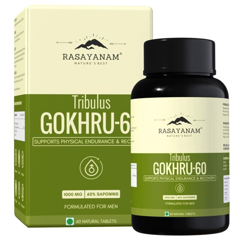 Rasayanam Tribulus Gokhru-60 | 60% Saponins For Max Results | Supports Energy, Stamina, Endurance & Muscle Recovery | Daily Vitality Supplement for Men | 60 Tablets