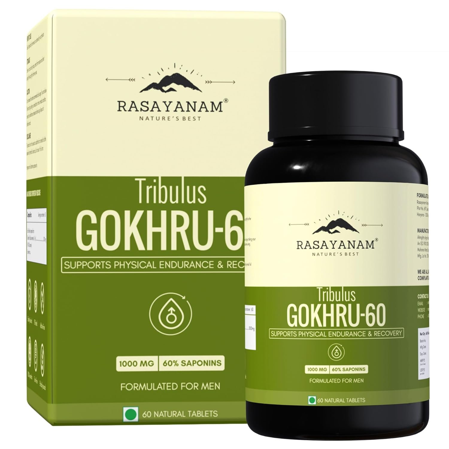 Rasayanam Tribulus Gokhru-60 | 60% Saponins For Max Results | Supports Energy, Stamina, Endurance & Muscle Recovery | Daily Vitality Supplement for Men | 60 Tablets