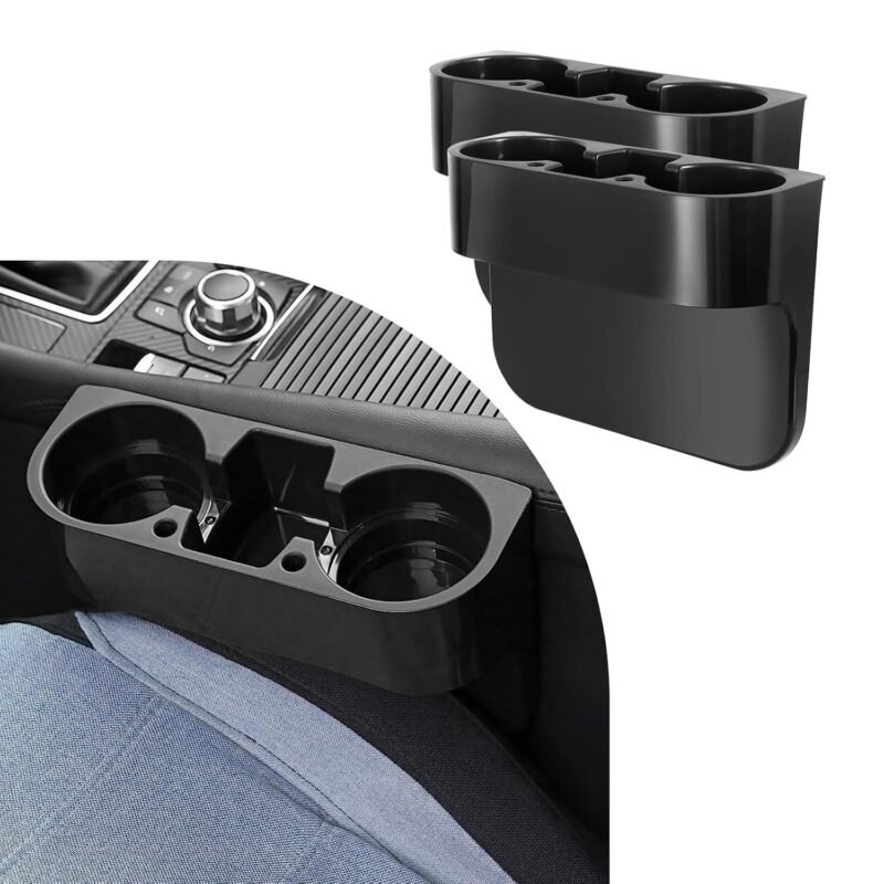 Augeny 2 PCS Car Cup Holder, Multifunctional Portable Center Console Armrest Storage Box Cup Holders, Vehicle Seat Gap Organizer for Mug Bottle Cell Phones Keys Coffee Coasters Cards (Black)