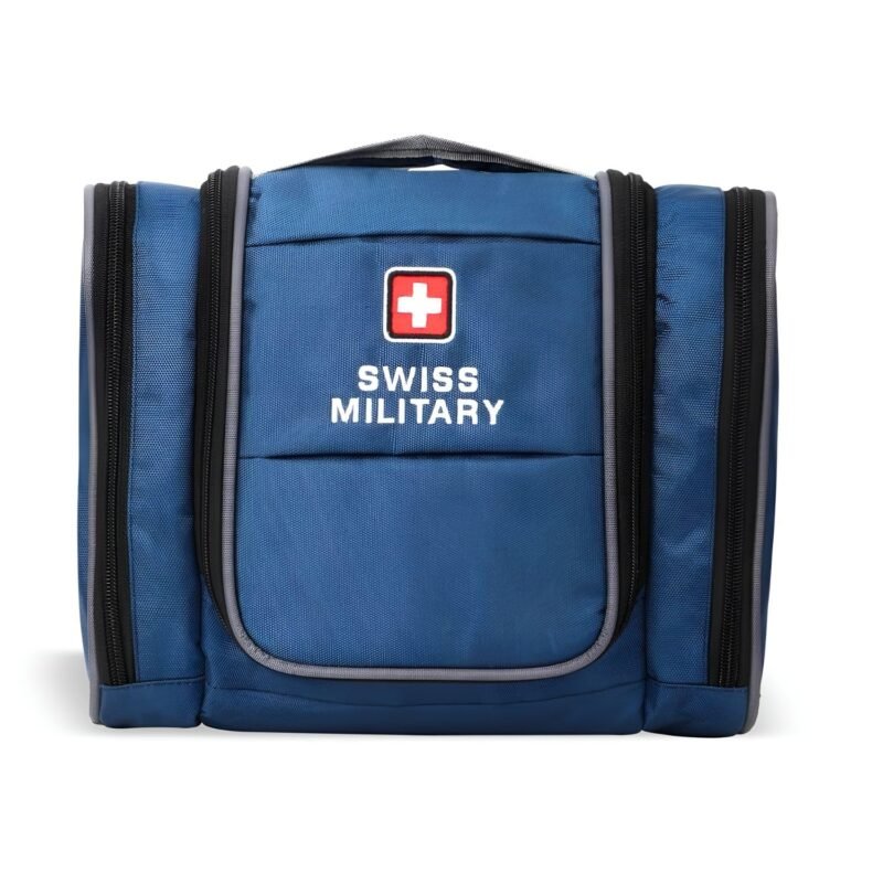 Swiss Military Unisex 5L Water-Resistant Toiletry Bag for Travel with Multiple Compartments, Quick Access Pocket, Durable Zippers, Organizer for Toiletries, Makeup and Essentials Pouch-Blue