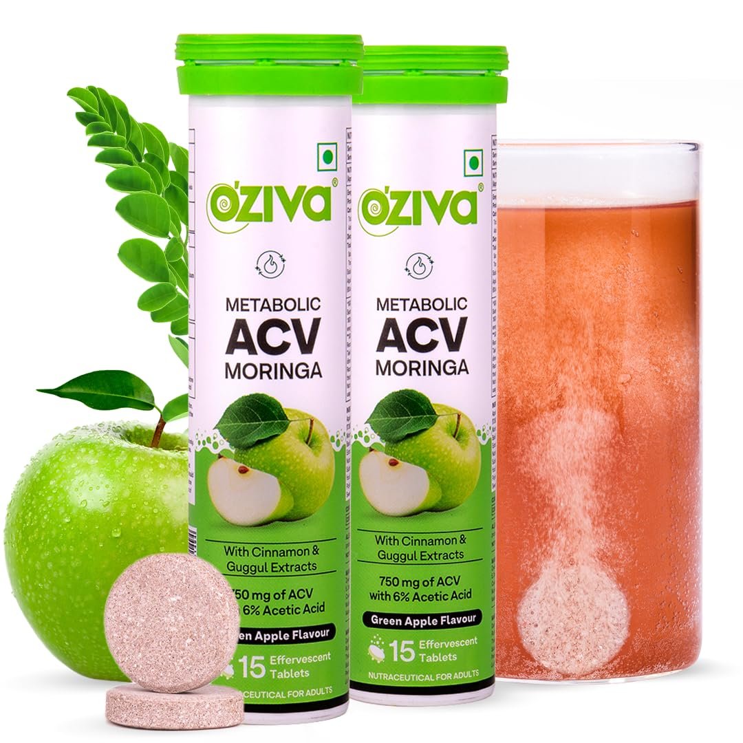 OZiva ACV Moringa Apple Cider Vinegar Tablets, Green Apple, Pack of 2