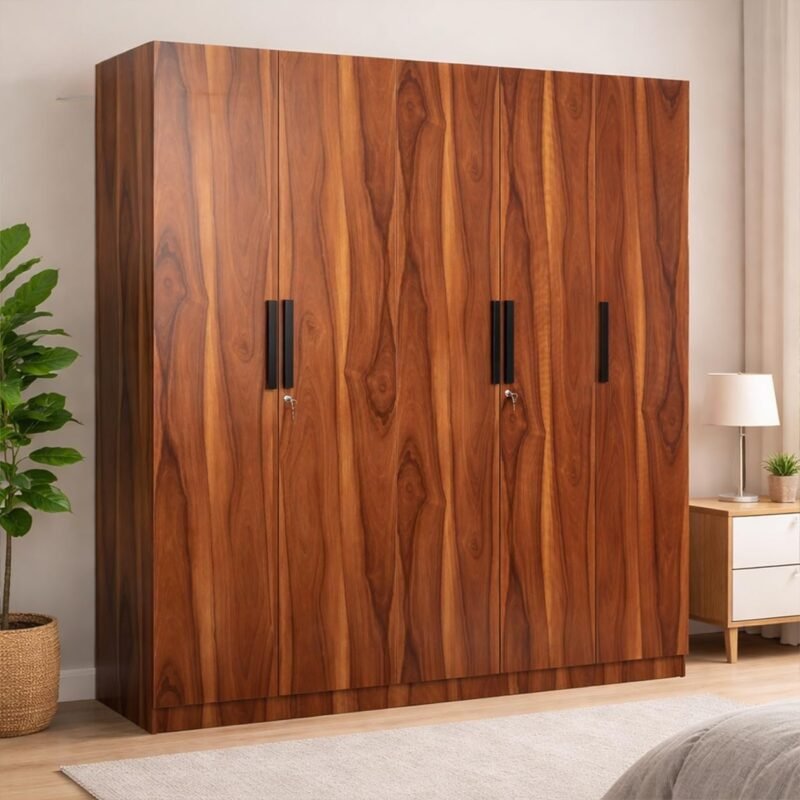 Mosaic 5 Door Wardrobe | Vintage Sheesham Finish Engineered Wood Almirah for Bedroom | Spacious Lockable Storage Cabinet | Free Installation | 3 Year Warranty