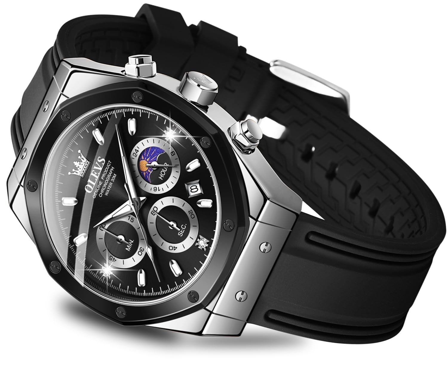 OLEVS Watches for Men Original Analog Quartz Casual Stainless Steel Day Date Waterproof Luminous Men Wrist Watch