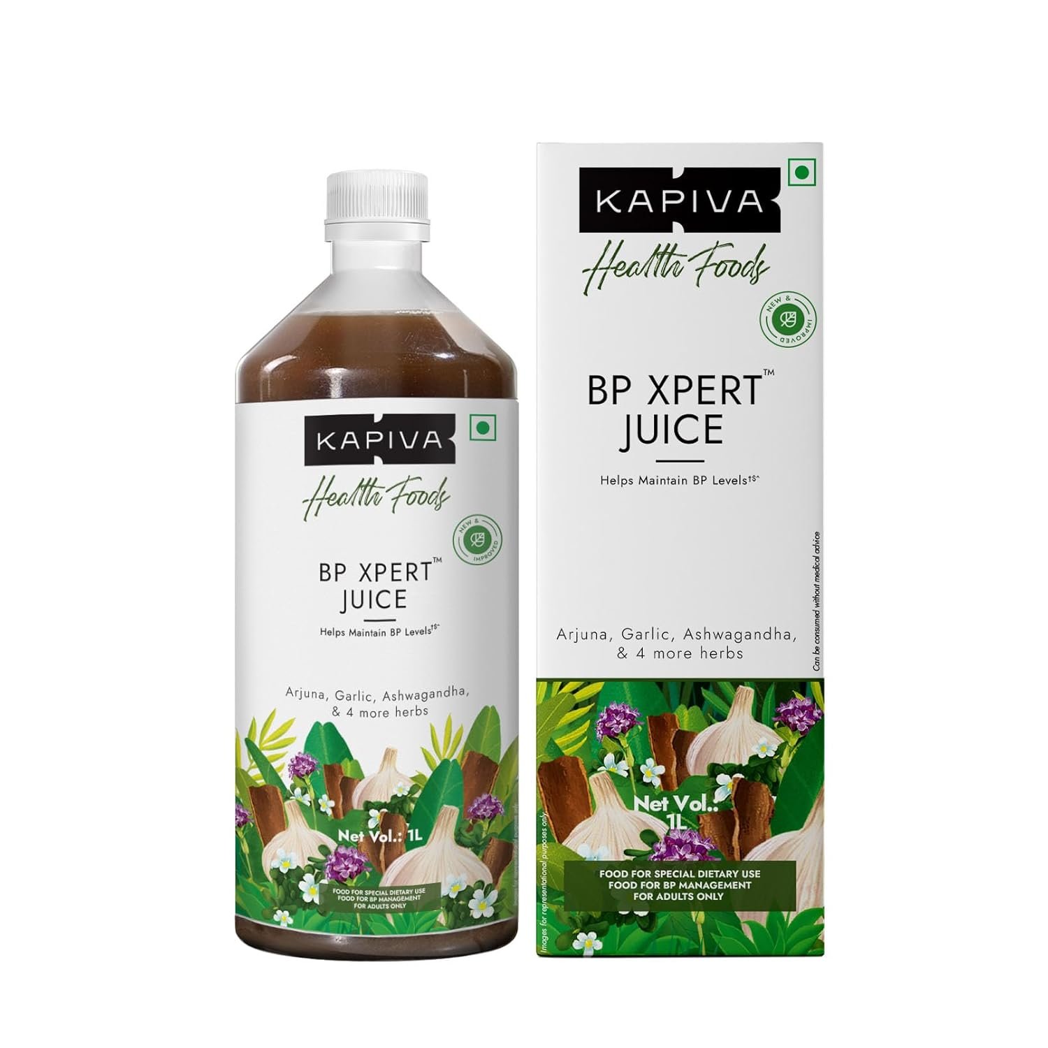 Kapiva BP Xpert Juice 1L | Manage BP levels with Ashwagandha, Arjuna, Aloe Pulp & more
