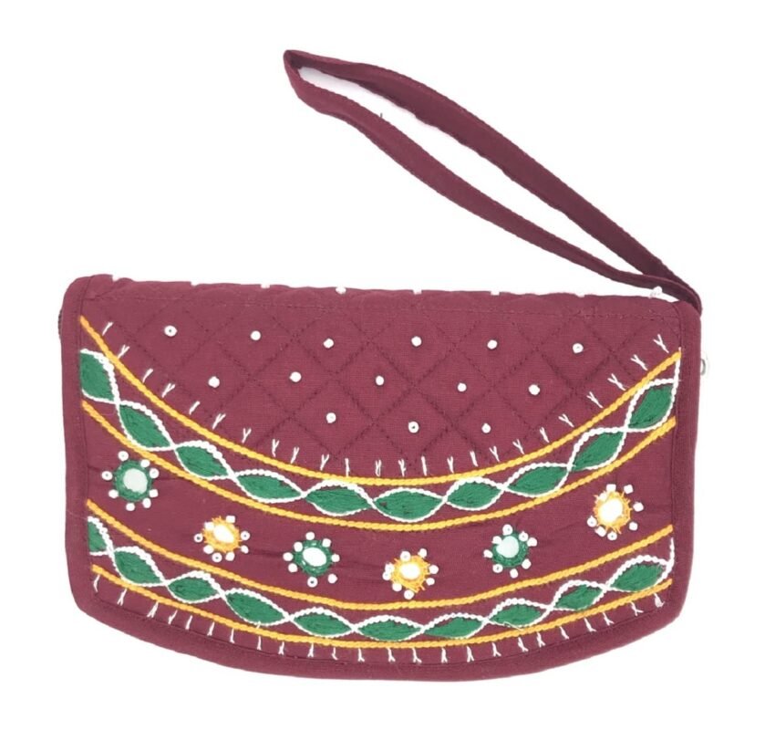 SriShopify Handicrafts Women's Wristlets Purse Card Holder Phone Pocket Girls Zipper Pouch Female Mobile Wallet Kitty Party Gifts Return Gifts (7.5 Inch) Maroon