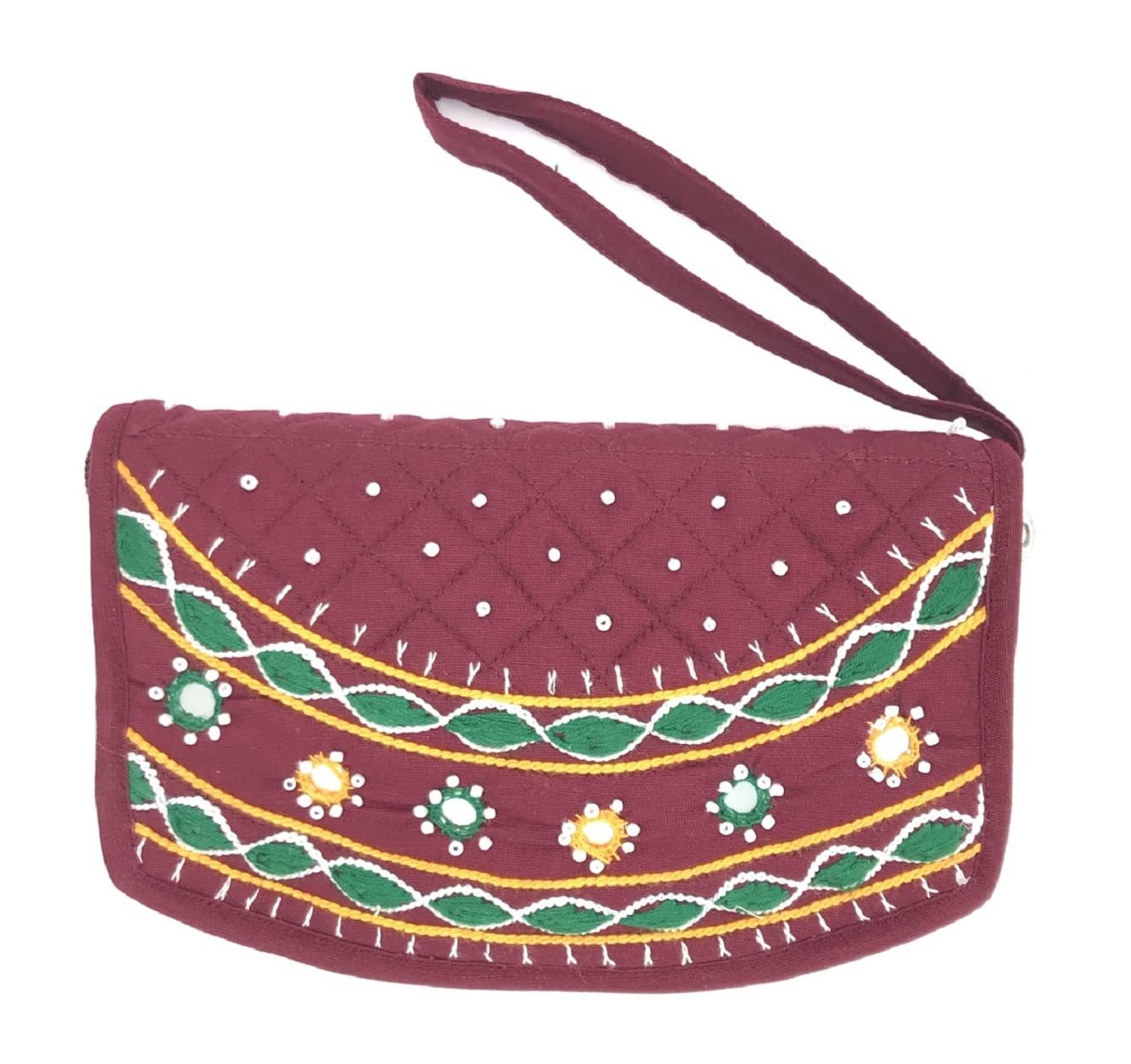 SriShopify Handicrafts Women's Wristlets Purse Card Holder Phone Pocket Girls Zipper Pouch Female Mobile Wallet Kitty Party Gifts Return Gifts (7.5 Inch) Maroon