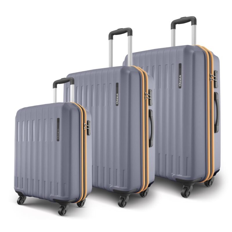 Safari Genius Alley Set of 3 (Cabin + Medium + Large) Trolley Bags Hard Case Polypropylene, 4 Wheels, 360° Spinner Wheeling Luggage, Suitcase for Travel, Trolley Bags for Travel, Grey