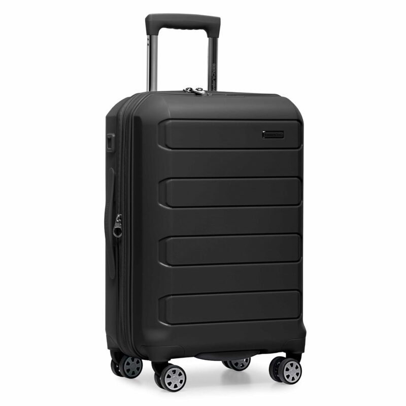 Traveler's Choice Indestructible Polypropylene Hardshell Expandable Spinner Luggage, Black
