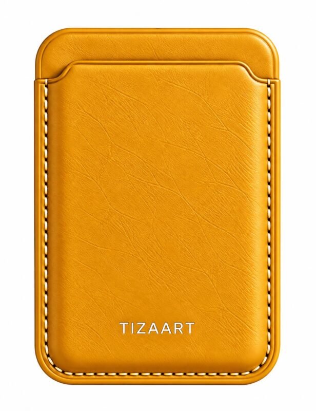 Premium Magnetic Card Holder for Phone,synthetic leather Wallet with Strong Magnetic Holder, Minimal Pocket Wallet for ID, Credit & Debit Cards, Lightweight Travel Card Holder (Mustard Yellow)