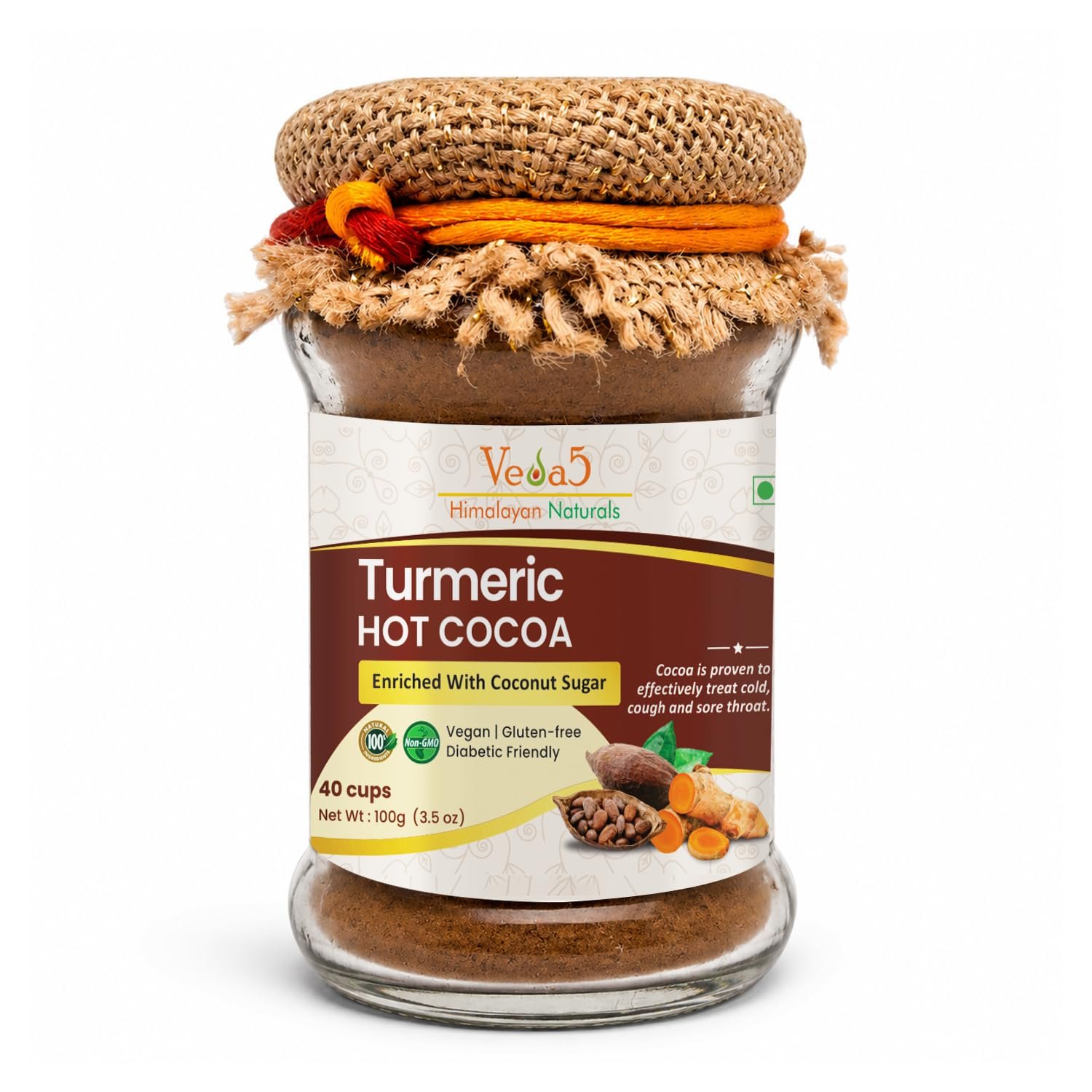 Turmeric Hot Cocoa with Coconut Sugar, Ayurvedic Turmeric, Cocoa & Warming Spices, Comforting Wellness Drink, 100 g