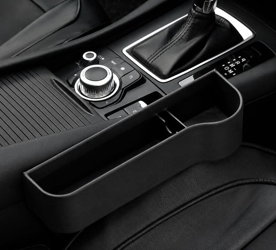 Tin Car Seat Gap Organizer with Cup Holder, Multifunctional Small Storage Box for Coins, Cards, Cell Phone, Wallets Etc (Car Seat Gap Filler, Without Leather)