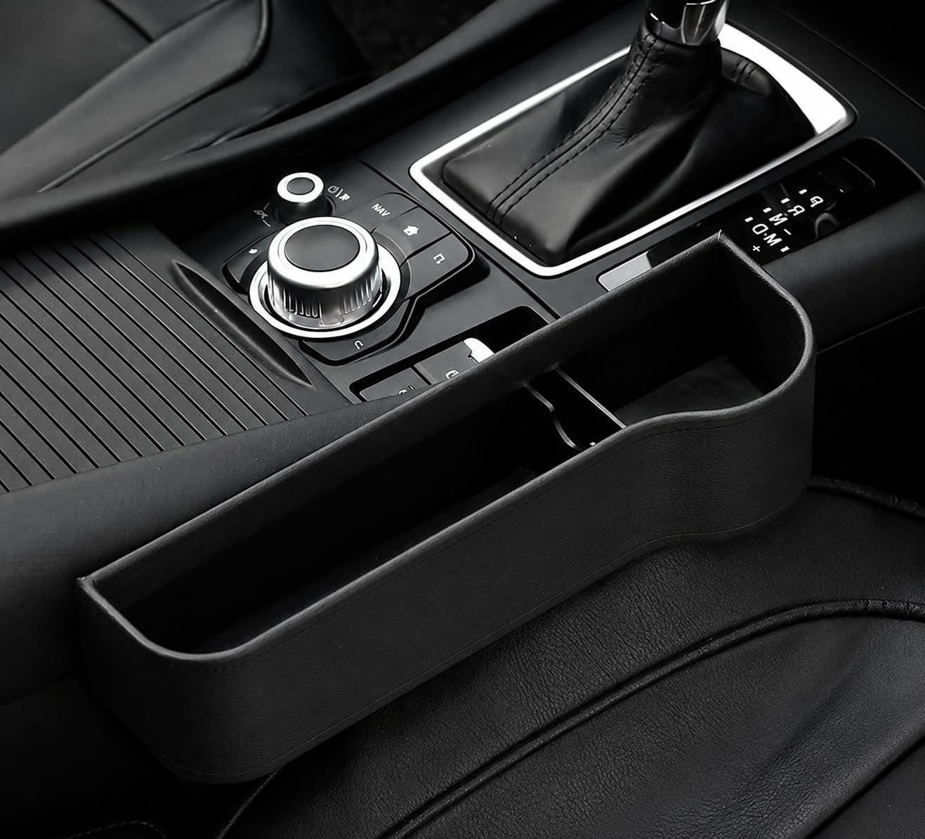 Tin Car Seat Gap Organizer with Cup Holder, Multifunctional Small Storage Box for Coins, Cards, Cell Phone, Wallets Etc (Car Seat Gap Filler, Without Leather)