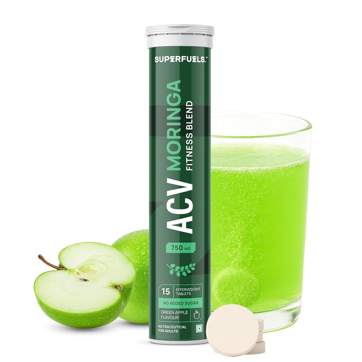 ACV Moringa for Weight Loss | Apple Cider Vinegar Tablets Effervescent | Fat Burners for Men Women | Weight Loss Products | Green Apple | 15 Effervescent tablets (Pack of 1)