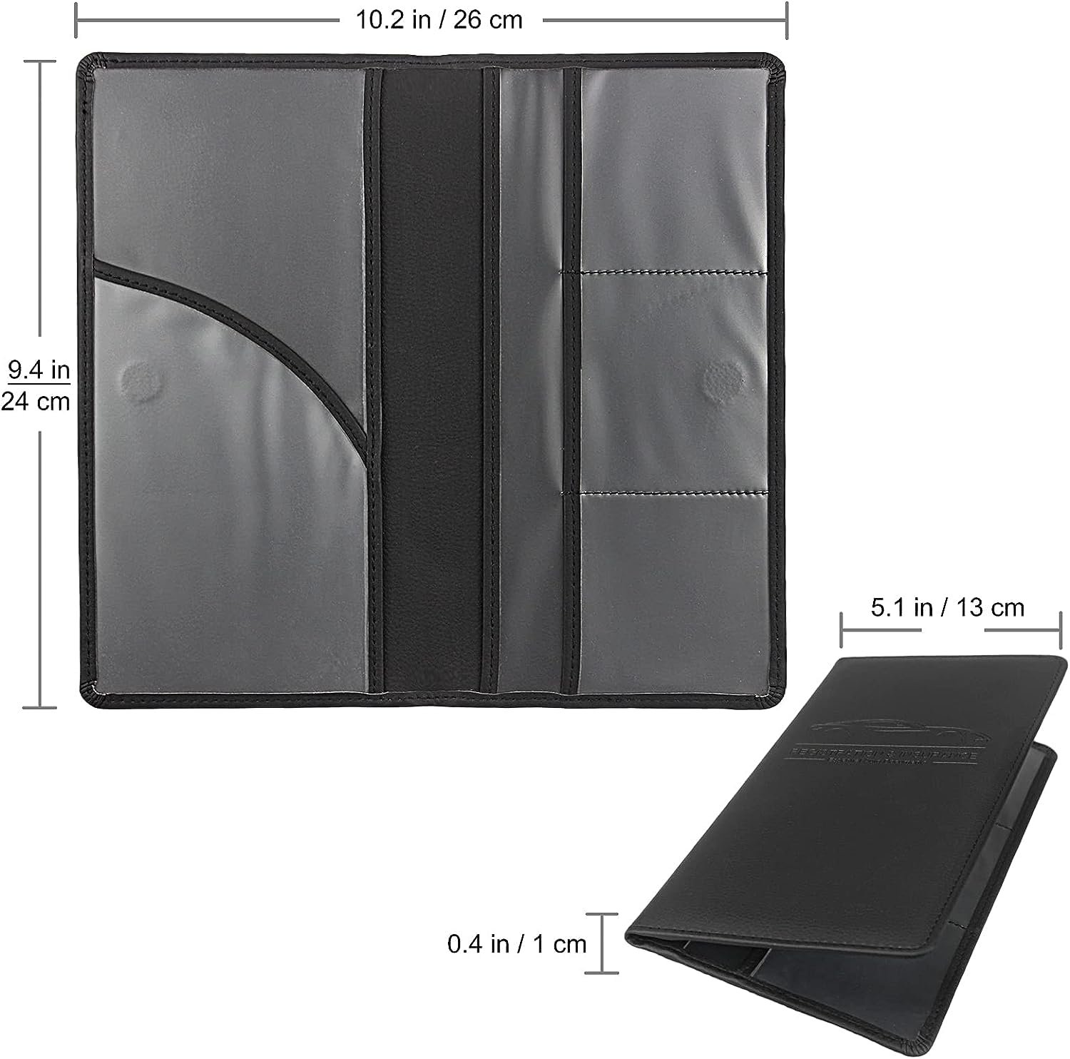 Sileni Car Registration & Insurance Card Leather Holder with Magnetic Shut for Documents, Cards, License Black Pack 1 (Car Holder)