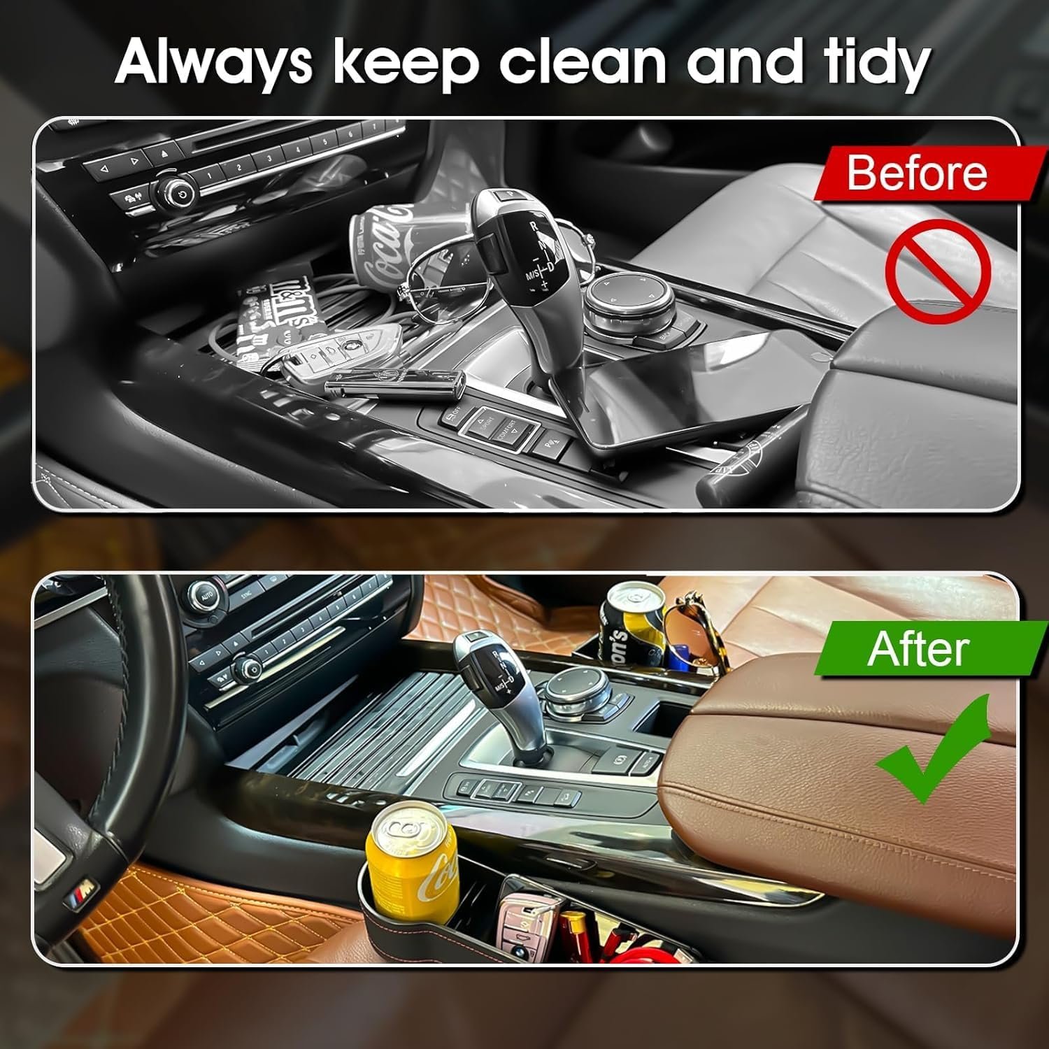 Car Seat Gap Filler Organizer 1 Pack Multifunctional Car Seat Organizer PU Leather Front Seat Car Storage Box with Cup Holders for Phones Wallet Money Cards Keys Sunglasses,Automobiles,Black