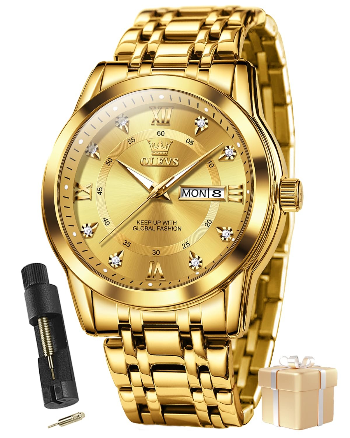 OLEVS Watch for Man Analog Quartz Original Luxury Diamond Watches 3ATM Waterproof Luminous Calendar Branded Chain Wrist Watches for Men