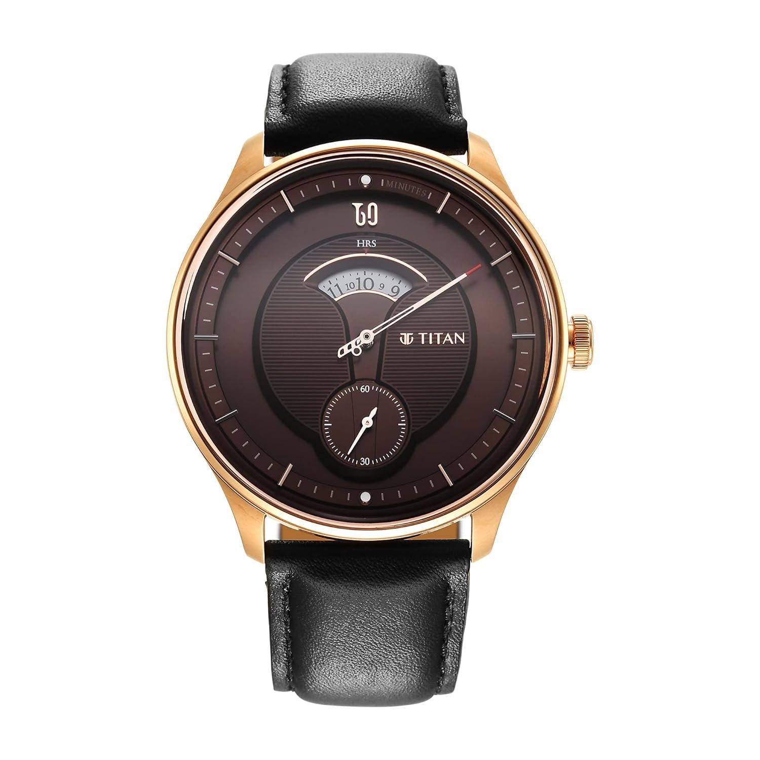 Titan Quartet Quartz Analog Brown Dial Black Leather Strap Watch for Men - NT1890WL01