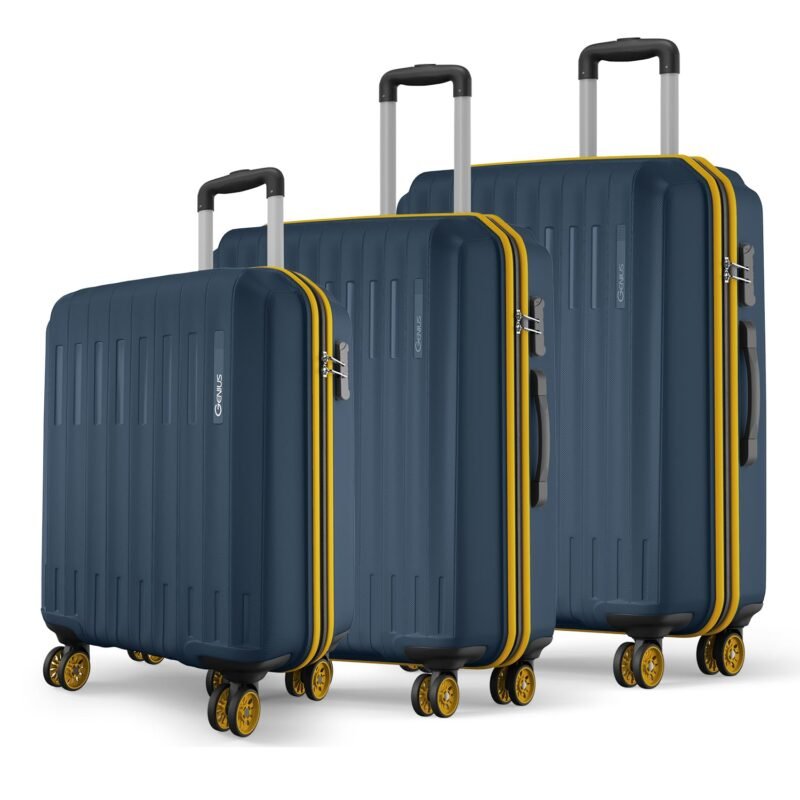 Safari Genius Alley Set of 3 (Cabin+ Medium + Large) Trolley Bags Hard Case Polypropylene, 4 Wheels, 360 Degree Wheeling Luggage, Travel Bag, Suitcase for Travel, Trolley Bags for Travel, Navy