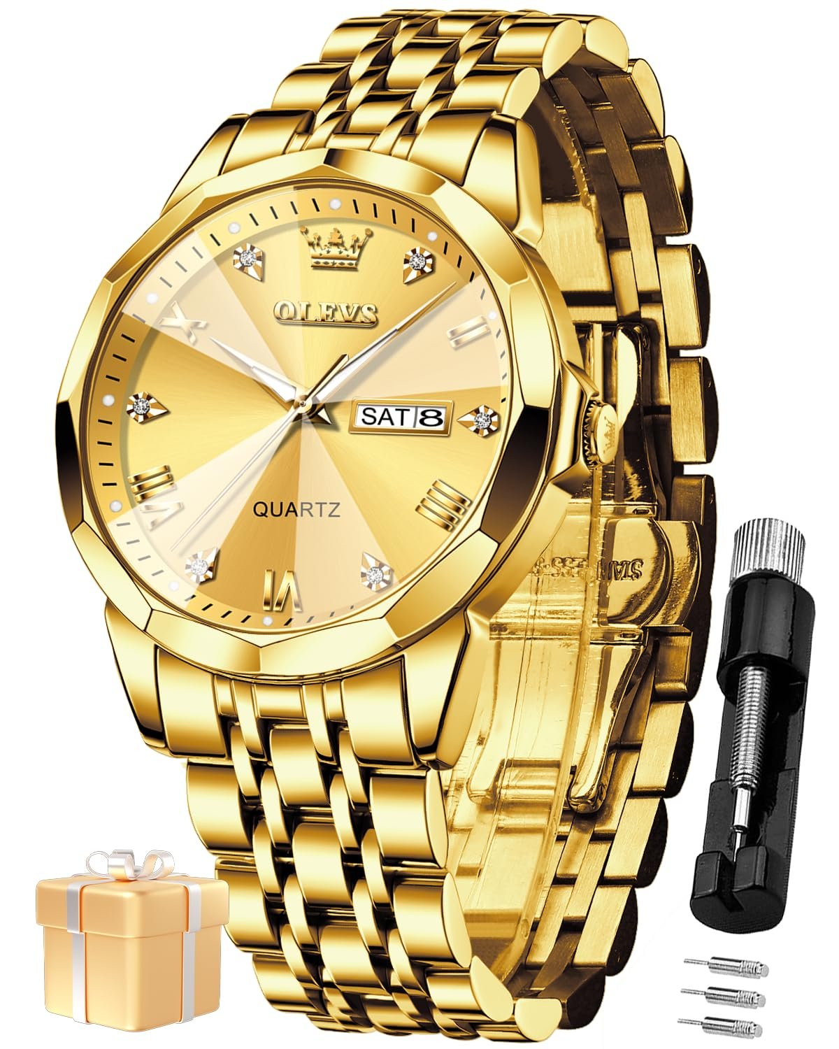 OLEVS Watch for Men Analog Quartz Luxury Diamond Mens Watches Branded Waterproof Luminous Date Business Chain Watch for Man