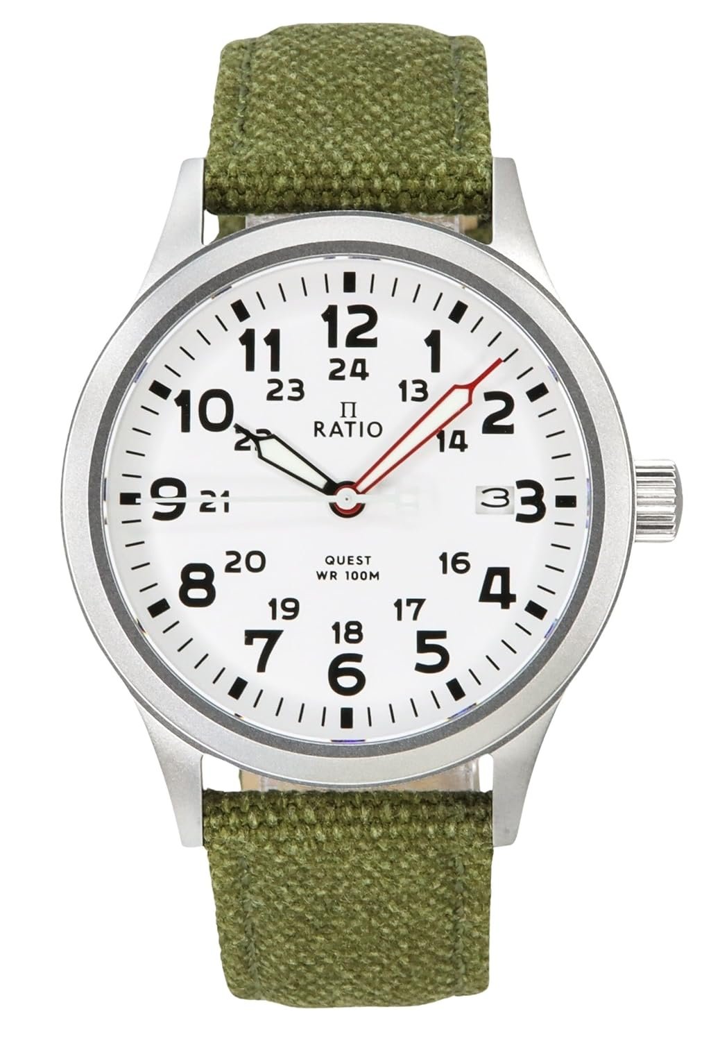 RATIO Field Watch Sapphire Crystal Nylon Strap Easy Reader Casual Watch Japanese Quartz 100m Water Resistant Military Watch for Men