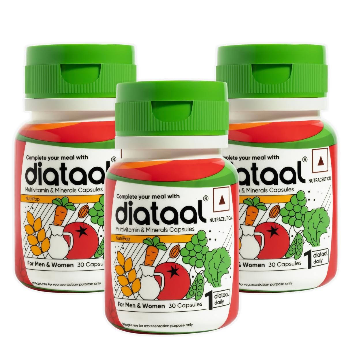 Diataal Multivitamin with Biotin, B12, Niacin, Zinc & Folic Acid | Daily Supplement for Hair, Skin, Immunity & Energy | Men & Women | 30 Capsules |Pack of 3|
