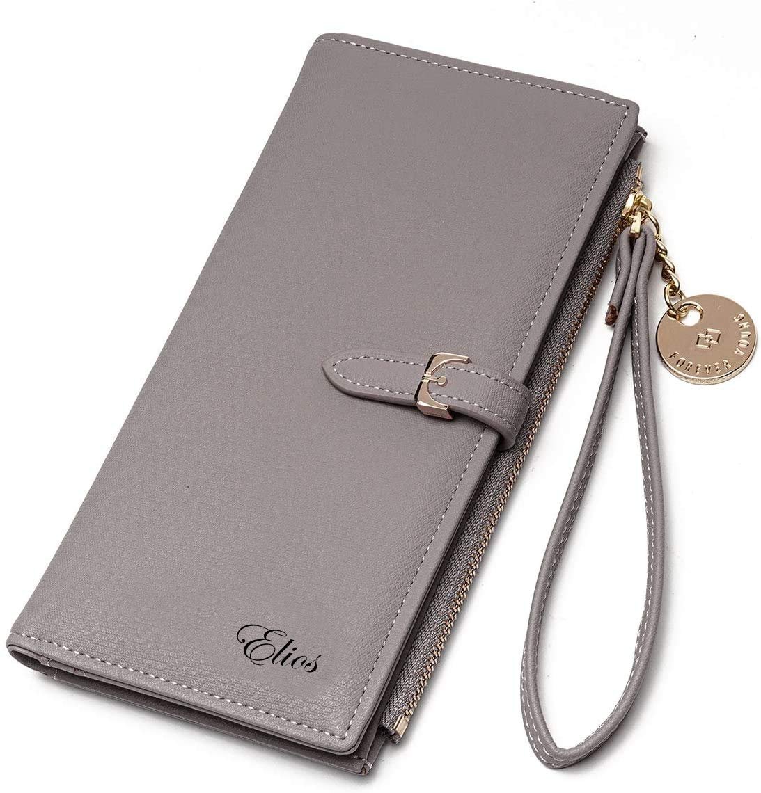 Elios Women Long Soft Leather Wallet Zip Purse Multifunction Organizer Card Holder Clutch with Phone Pocket