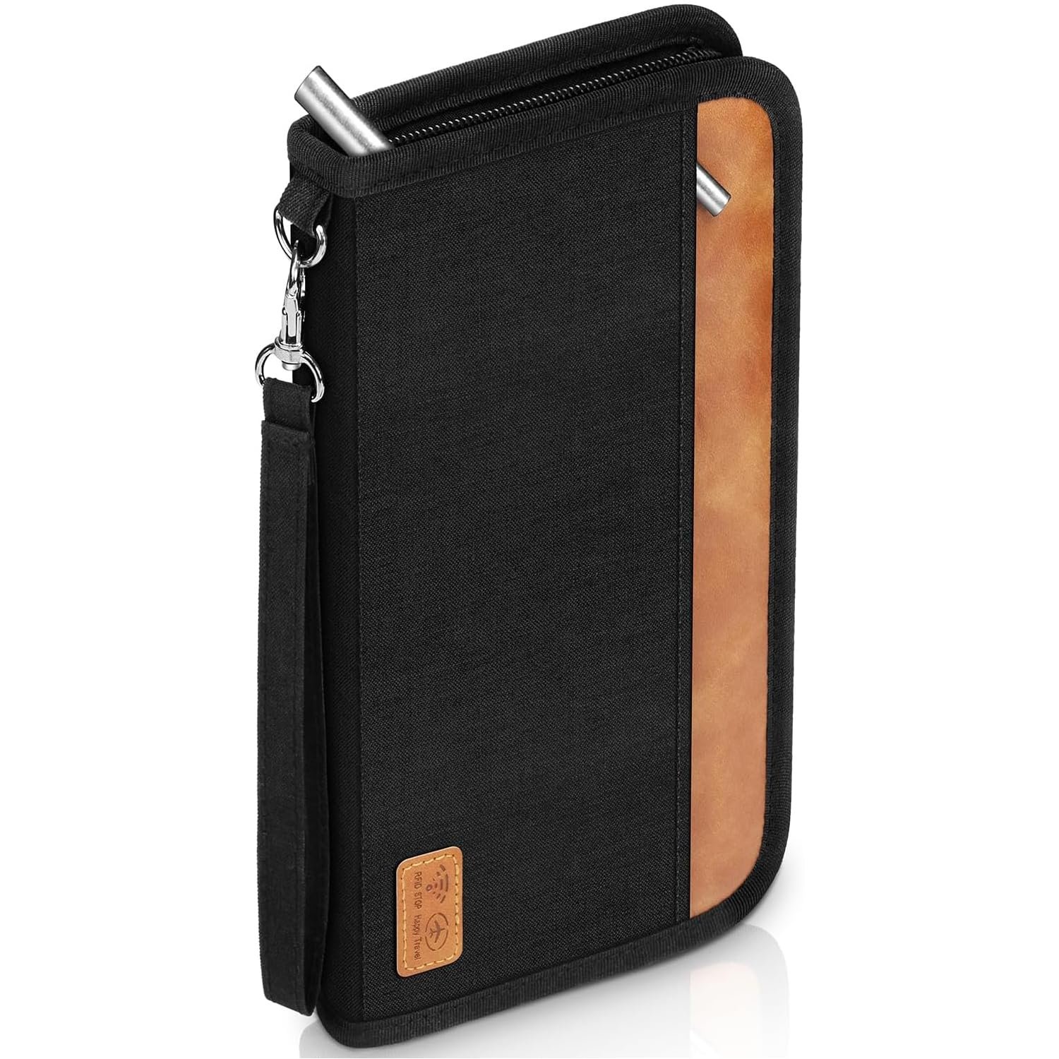 Family Passport Holder Travel Wallet | Extra Large RFID Blocking Document Organiser for 5 Passports, Cards, Tickets, Cash & Phone | Waterproof Travel Accessories for Men & Women (A-Black+Brown)