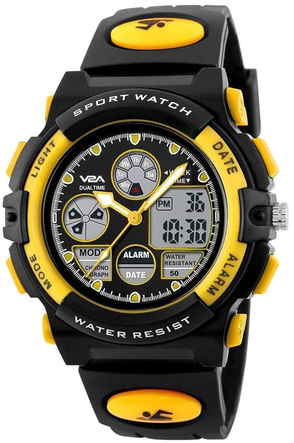 V2A Nova Pro Kids Watch for Boys Age 8–14 | 44mm Analog Digital Sports Watch | Alarm Stopwatch Backlight | TPU Strap | 30M Water Resistant | School & Birthday Gift | Gift for Boy