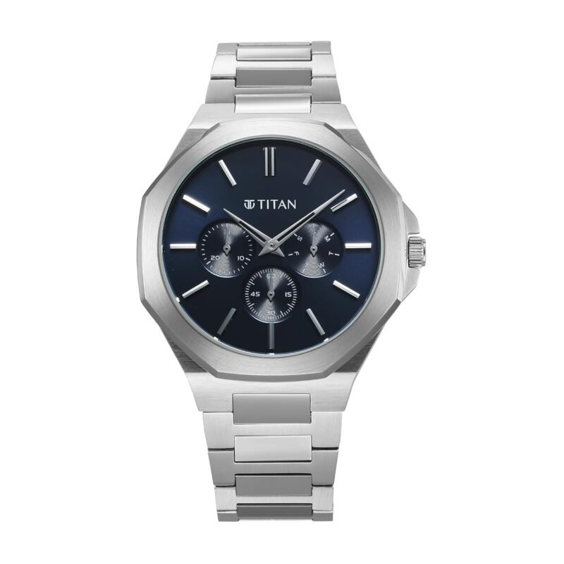 Titan Classic Slim Multifunction Quartz Multifunction Blue Dial Stainless Steel Strap Watch for Men_90198SM01