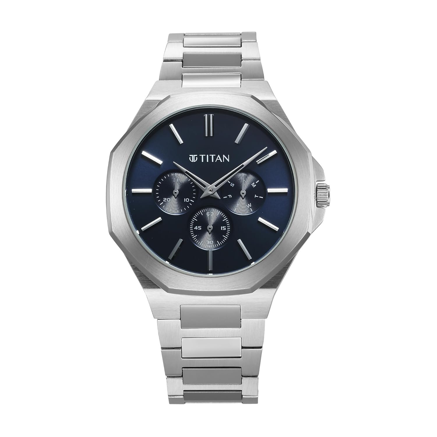 Titan Classic Slim Multifunction Quartz Multifunction Blue Dial Stainless Steel Strap Watch for Men_90198SM01