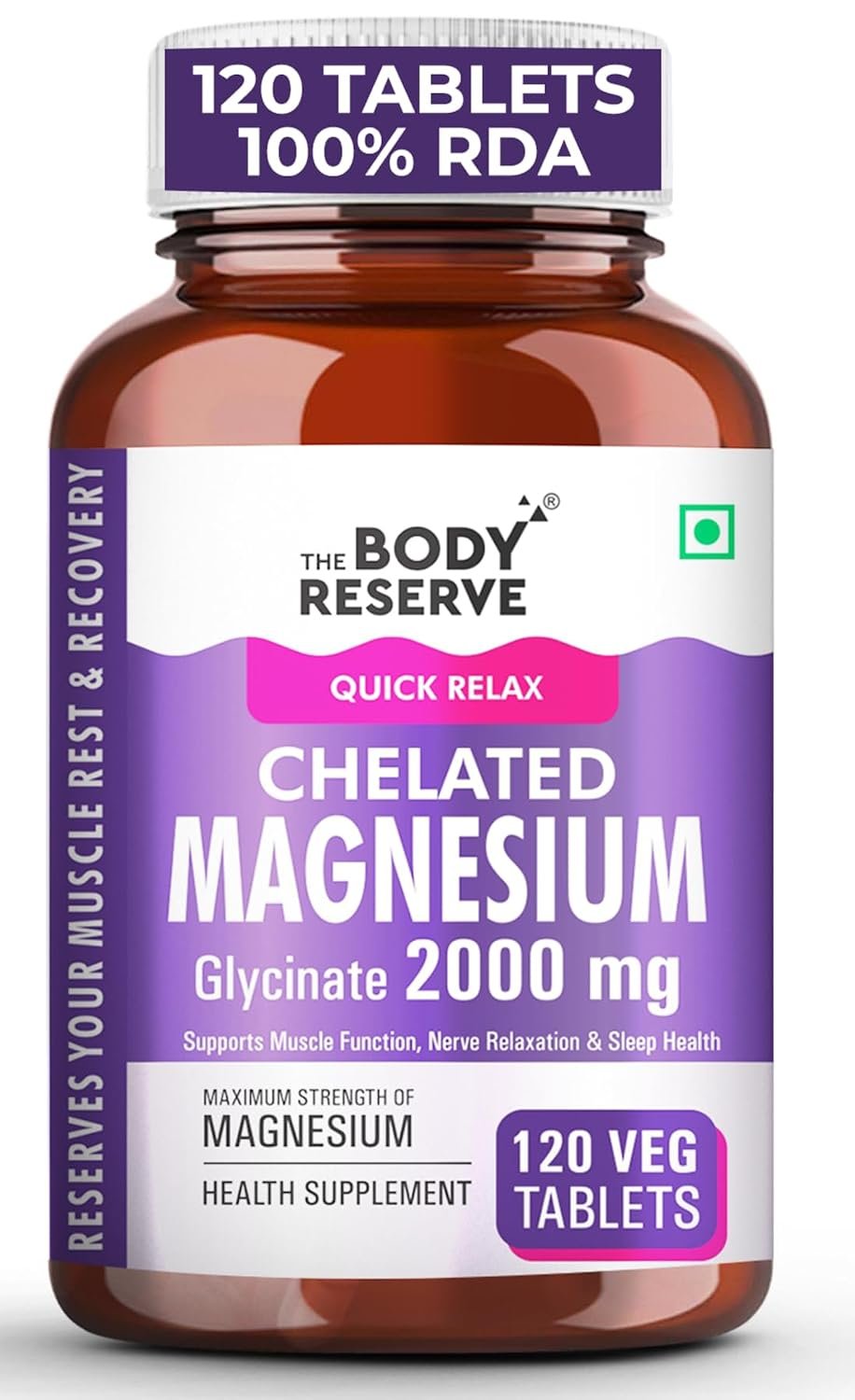 The Body Reserve Magnesium Glycinate Supplement | 2000mg Per Serving High-Absorption Chelated Form | Magnesium Supplement for Muscle & Nerve Relaxation | Sleeping Tablets for Deep Sleep | For Men & Women | 120 Veg Tablets