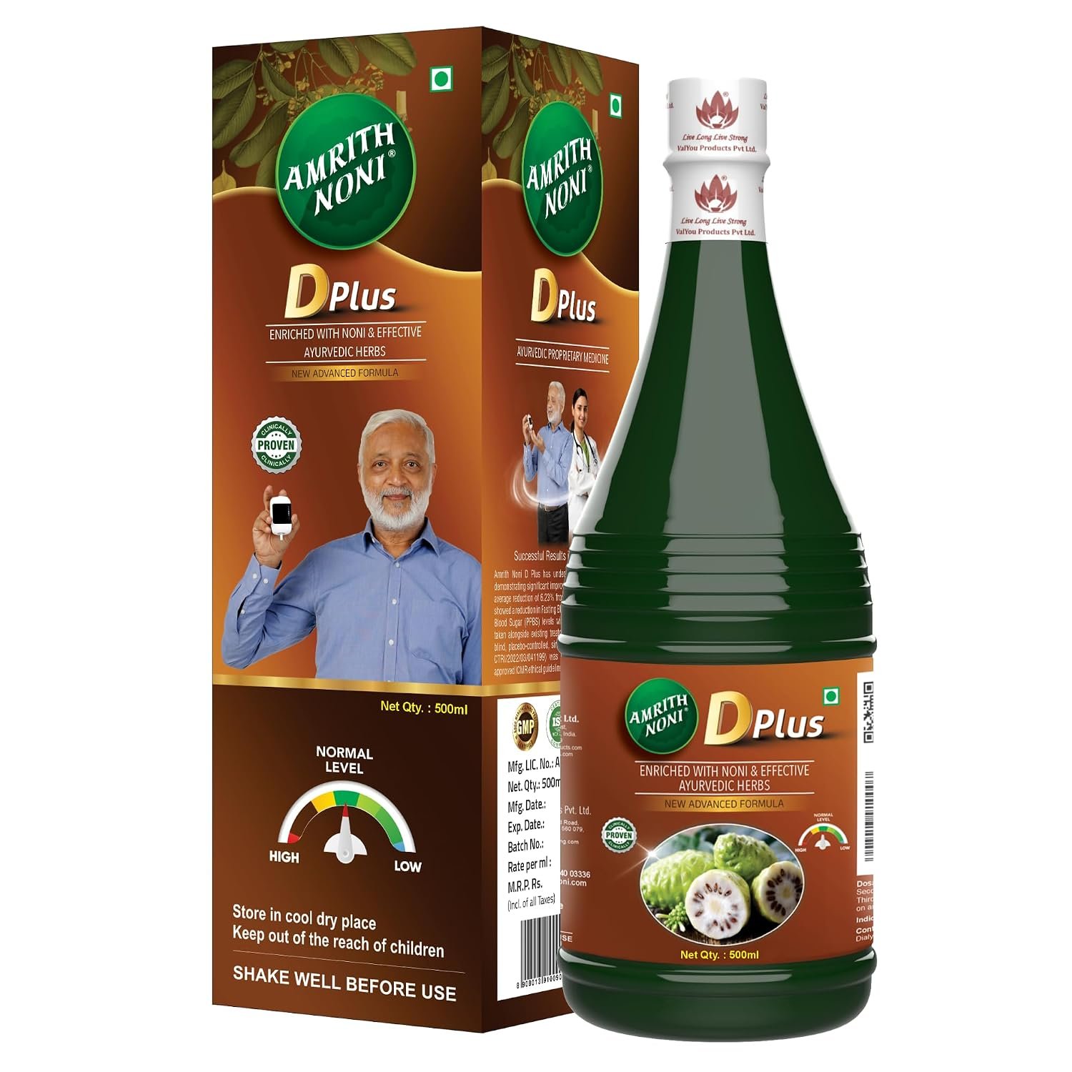 Amrith Noni D Plus Liquid 500Ml, Ayurvedic Human Clinical Trail Tested Formula, Manage Blood Sugar Levels In Diabetes, Noni, Jambu, Amla, Madhunashini, Amruth Balli, Methi, Saptachakra etc (500ml)