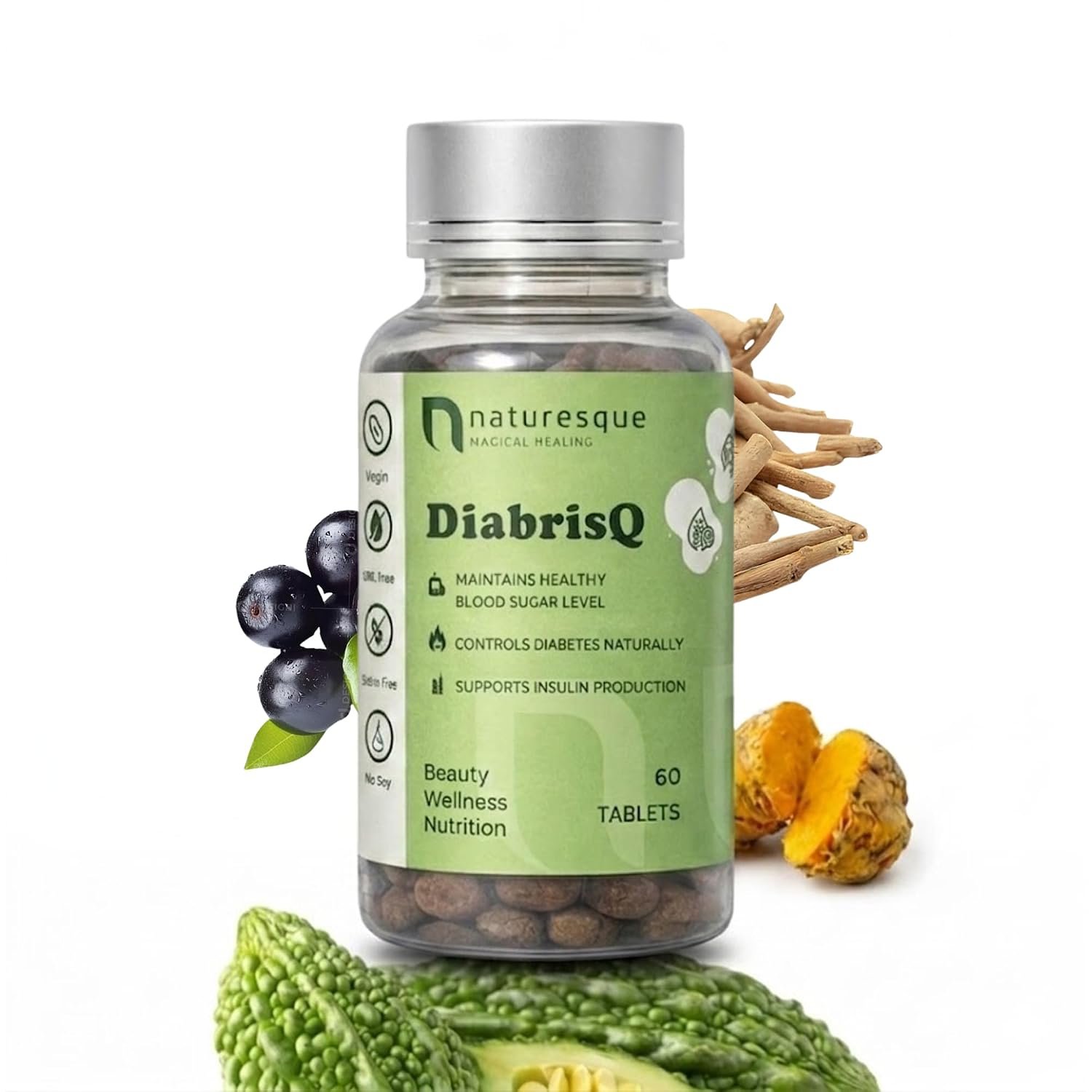 Diabrisq Ayurvedic Diabetes Support Tablets (60 Tablets), Herbal Formula with Gudmar, Karela, Jamun Seed, Daru Haldi & Ashwagandha, Supports Blood Sugar, Glucose Metabolism & Insulin