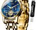 OLEVS Watch for Man Analog Quartz Chronograph Watch Luxury Skeleton 3ATM Waterproof Moon Phase Stainless Steel Original Mens Branded Watches