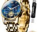 OLEVS Watch for Man Analog Quartz Chronograph Watch Luxury Skeleton 3ATM Waterproof Moon Phase Stainless Steel Original Mens Branded Watches