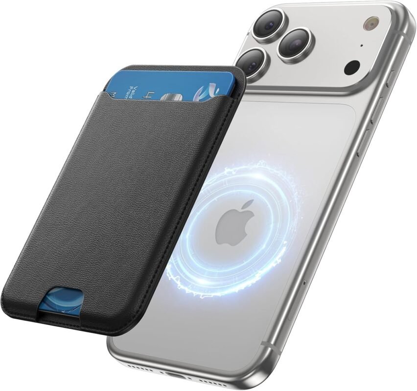 MagWallet Magnetic Wallet Compatible with All Magnetic Cases and iPhone 18/17/16/15/14/13/12 Series | Premium Vegan Leather Card Holder | Strong Magnetic Phone Wallet | RFID Blocking | Black