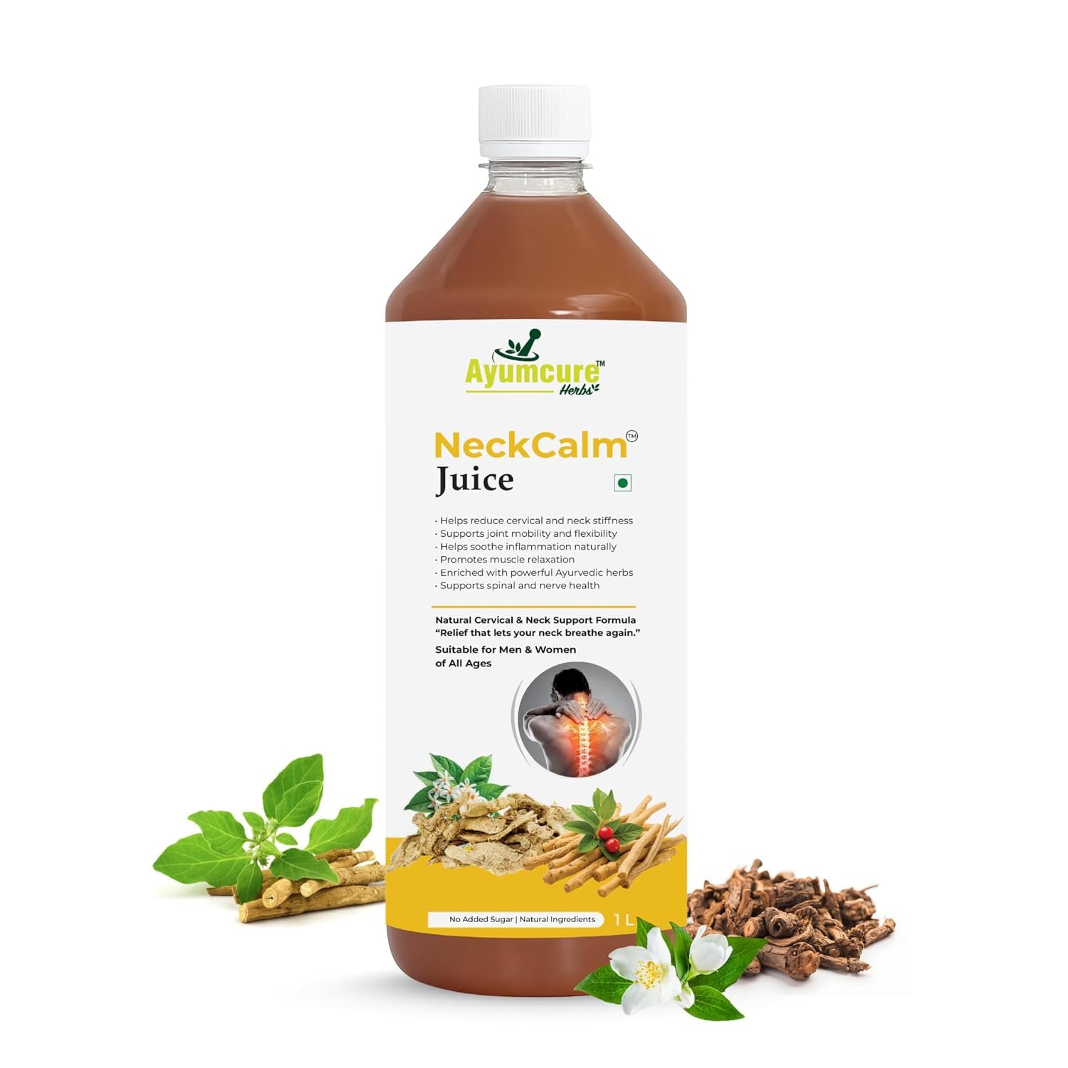 Ayumcure NeckCalm Juice 1L | Ayurvedic Cervical & Neck Pain Relief Juice | Helps Reduce Neck Stiffness, Spondylosis & Muscle Tension | Supports Spine Health & Mobility | No Added Sugar