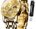 OLEVS Watch for Man Analog Quartz Chronograph Watch Luxury Skeleton 3ATM Waterproof Moon Phase Stainless Steel Original Mens Branded Watches