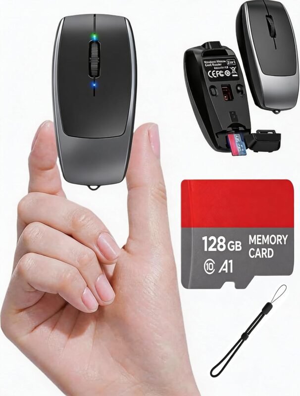 Wireless Mouse Mini Small Finger Bluetooth Mouse with TF Card Reader,Silent Pocket Portable Handheld Tiny Compact USB Travel Optical Mice for PC Laptop Computer Macbook Tablet Kids Women Men Gift