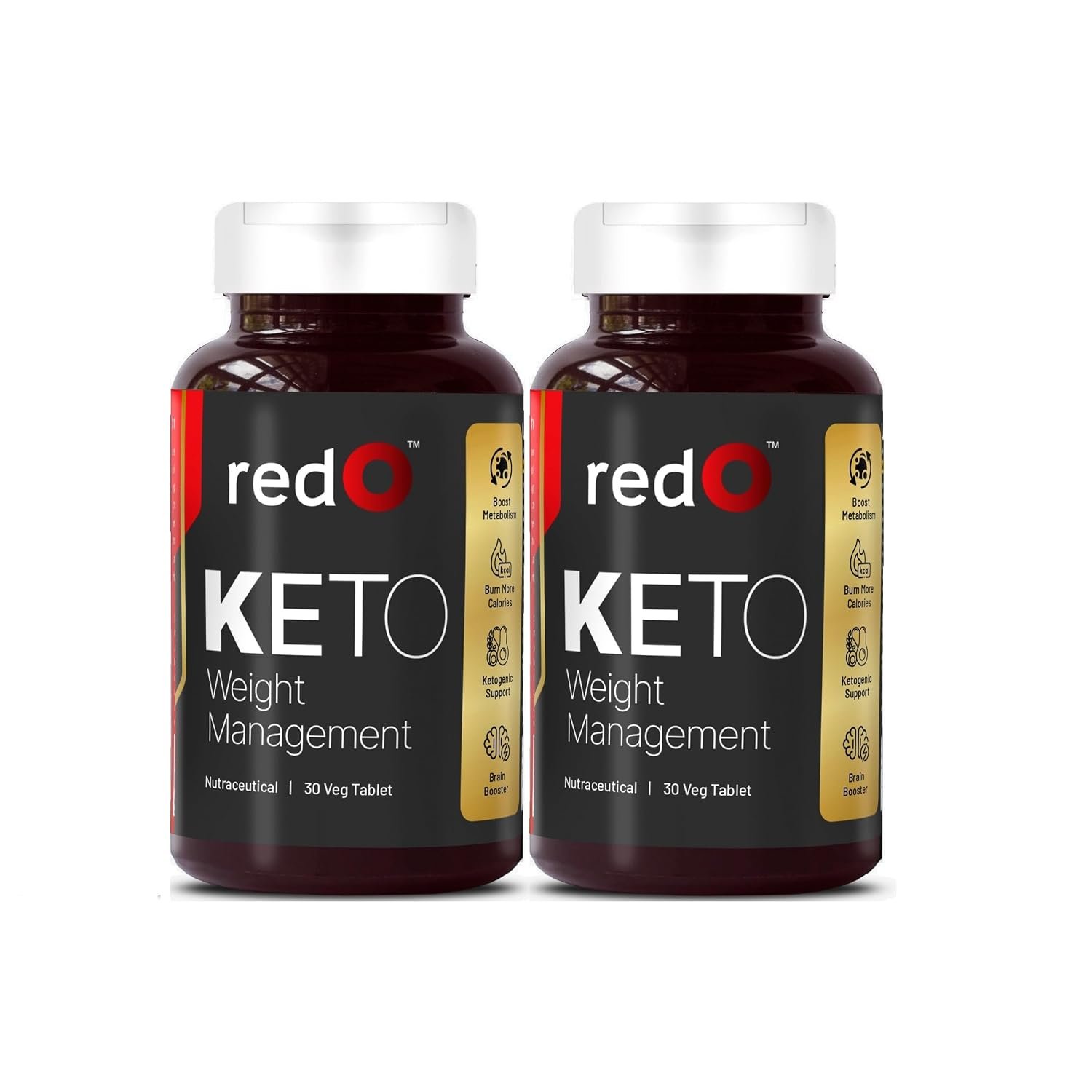 redO Keto Weight Management Tablets with L-Carnitine, Garcinia Cambogia & Green Coffee Extract | Daily Supplement for Men & Women | 60 Veg Tablets | Pack of 2