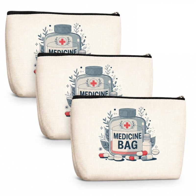 DRUDRAYA Canvas Medicine Pouch | Printed Medicine Storage Bag (Pack of 3)