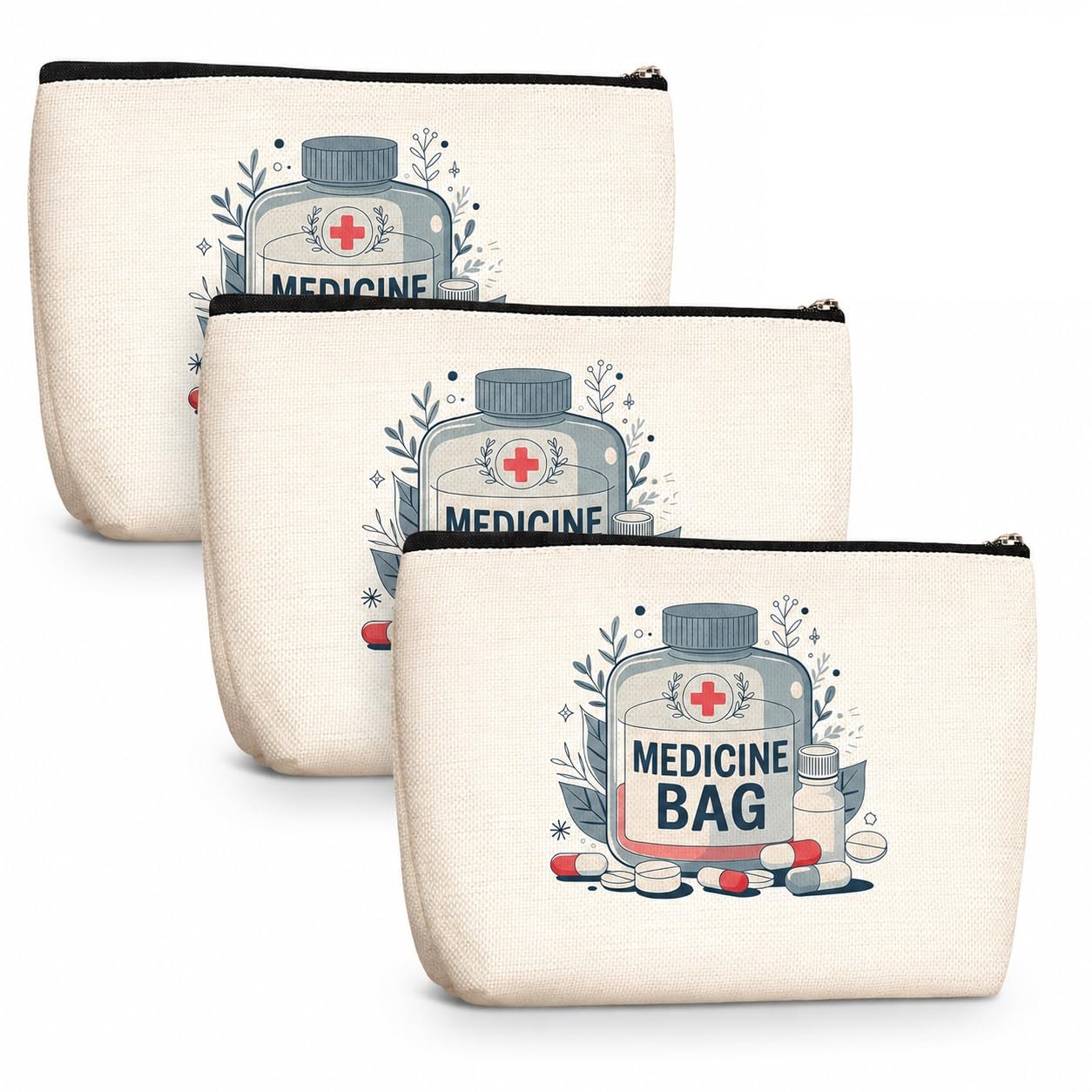 DRUDRAYA Canvas Medicine Pouch | Printed Medicine Storage Bag (Pack of 3)