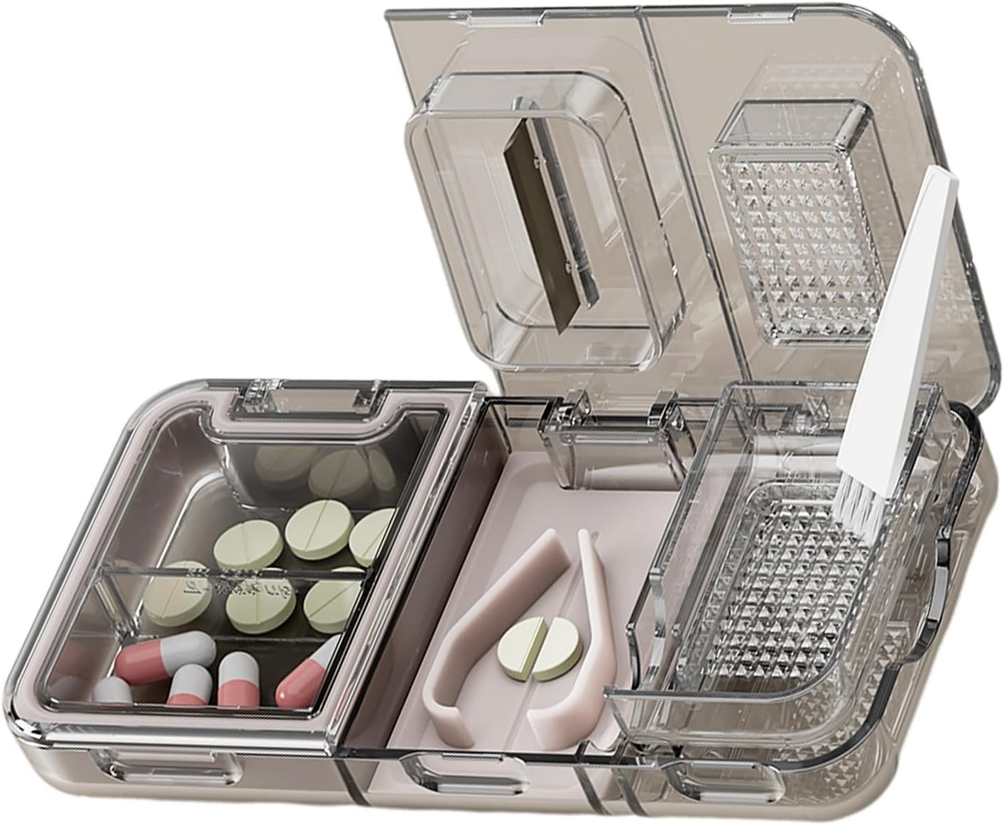 3 in 1 Pill Cutter Splitter & Crusher with Storage | Sharp Stainless Steel Blade for Tablets, Vitamins & Pills | Travel Size Medicine Organizer