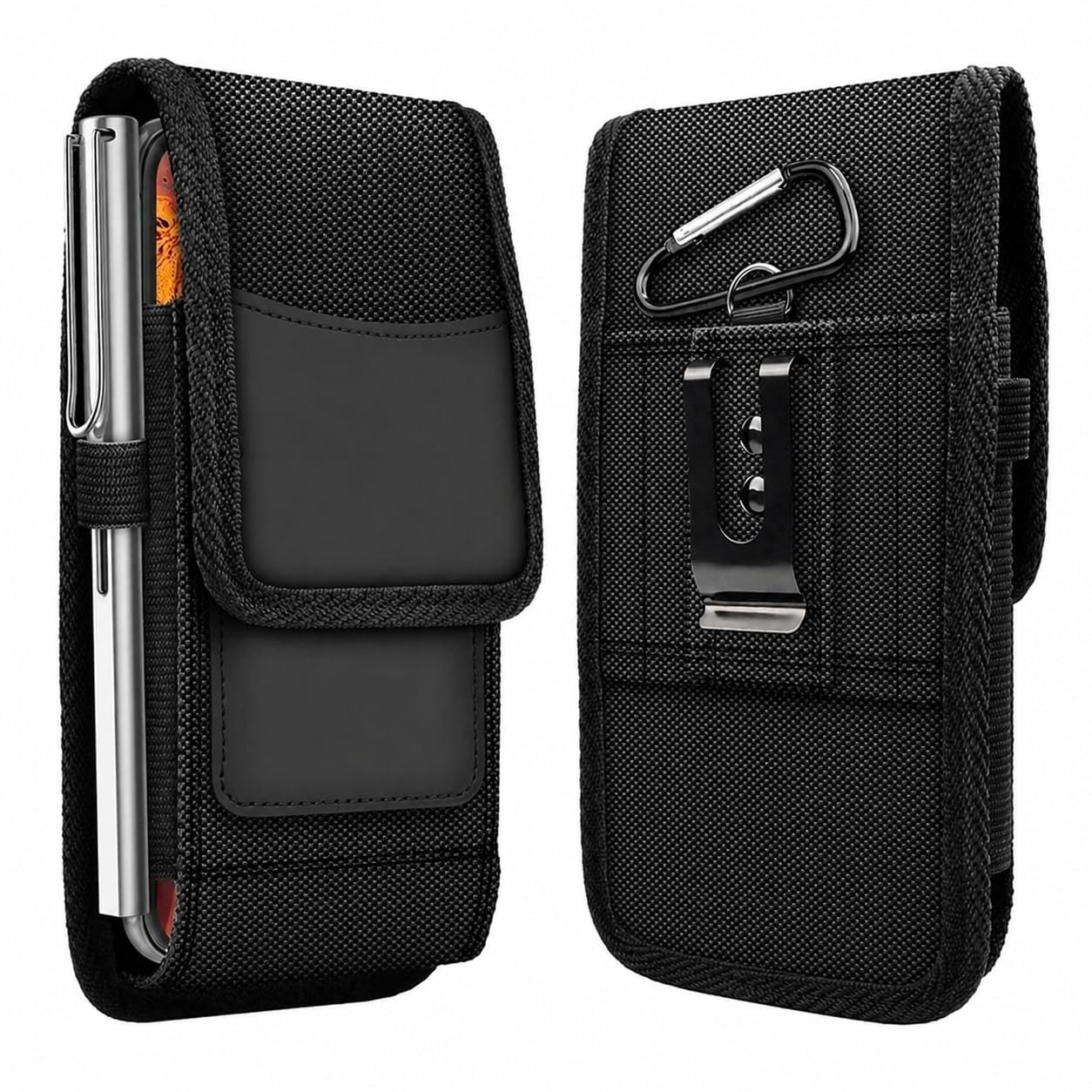 Phone Holster for Men – 6.8'' Nylon Belt Clip Pouch with Card Holder | Mobile Purse Holster Case for All Phones – Large Capacity, Durable & Lightweight (Black, XXL)
