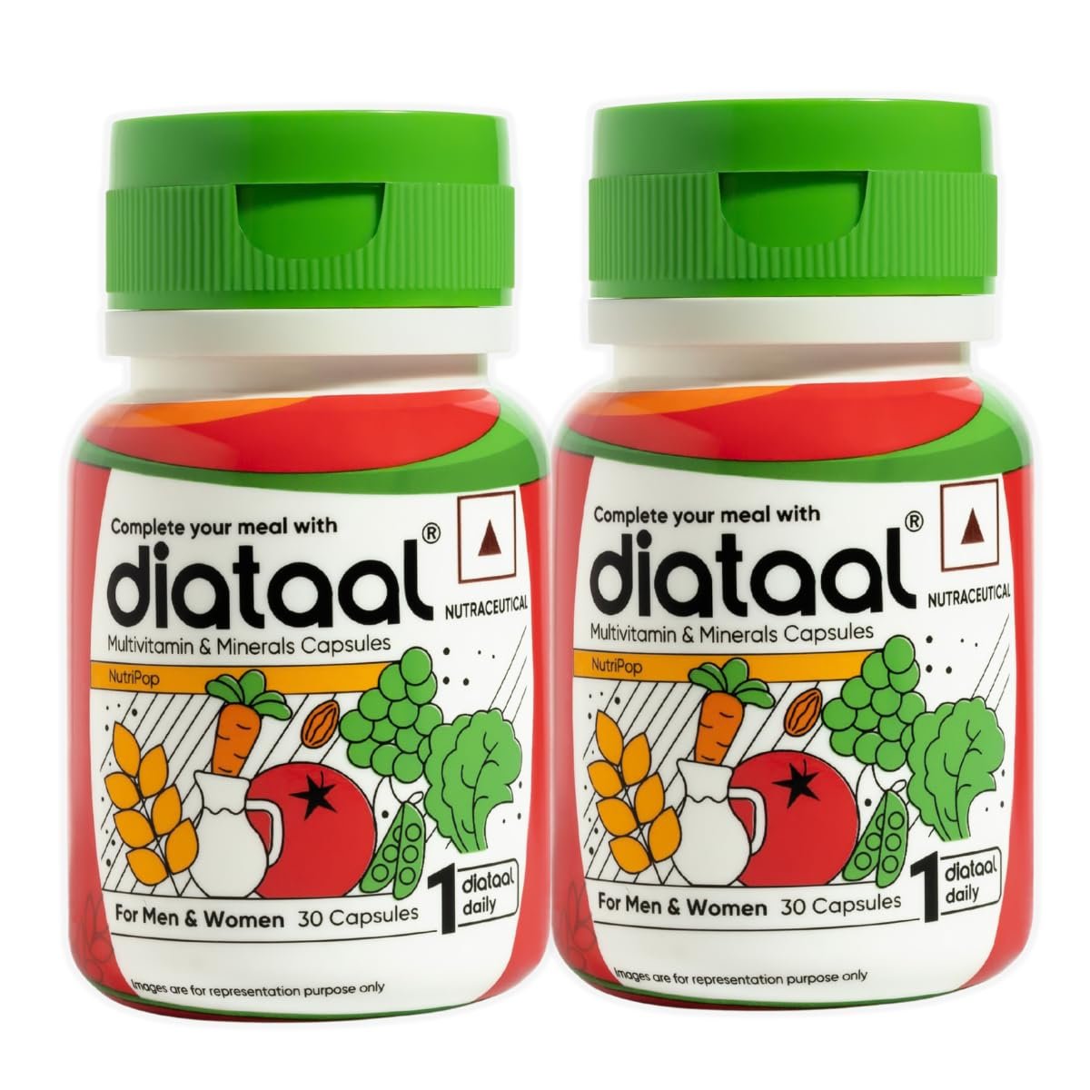 Diataal Multivitamin with Biotin, B12, Niacin, Zinc & Folic Acid | Daily Supplement for Hair, Skin, Immunity & Energy | Men & Women | 30 Capsules |Pack of 2|