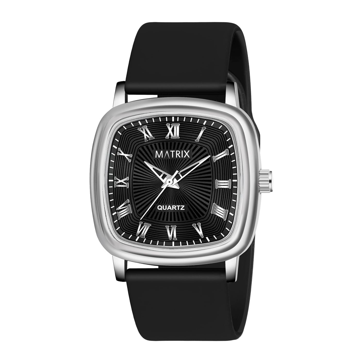 Matrix Boys Mens Black Dial Black Band Iconic Square Dial with Softest Silicone Strap Analog Wrist Watch
