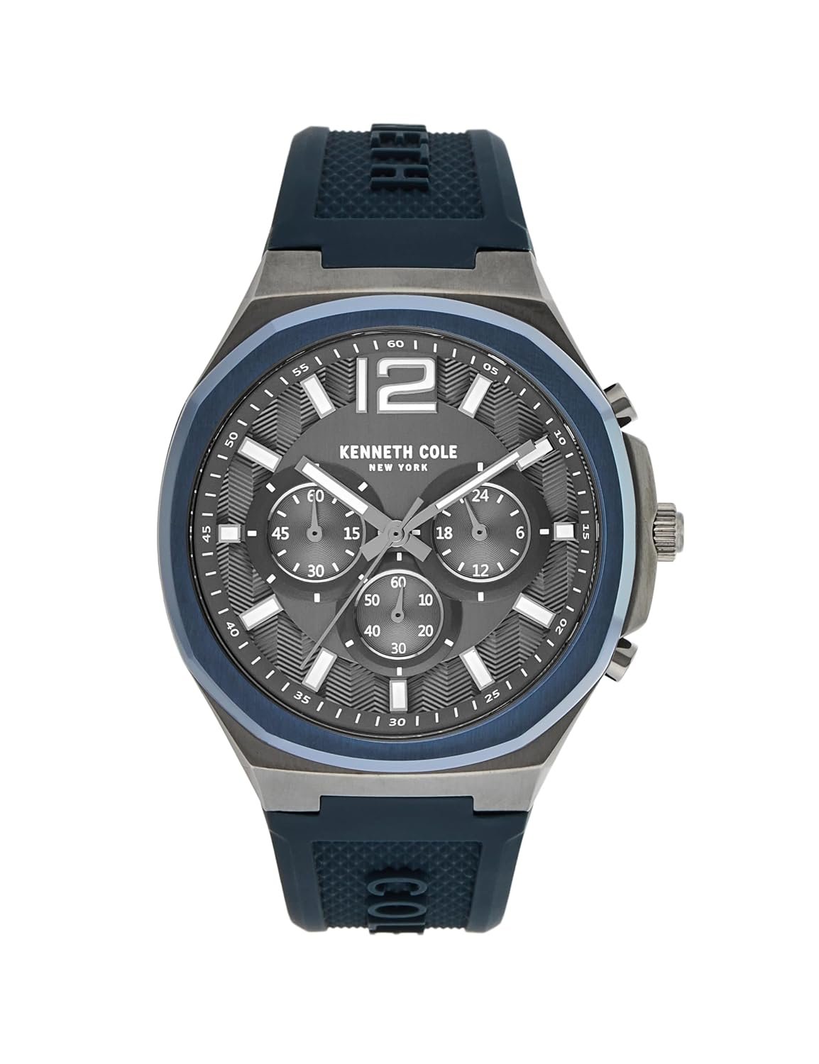 Kenneth Cole Quartz Chronograph Grey Dial Blue Silicone Strap Watch for Men - NEKCWGO2104903MN