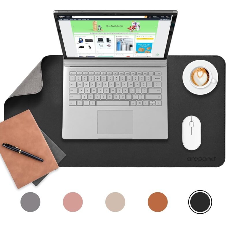 AROPANA Anti-Slip Extended Mouse Pad 70x35cm | PU Vegan Leather Desk Mat | Large Computer Desk Protector Pad with Suede Base for Keyboard, Laptop, Office & Home (Black)